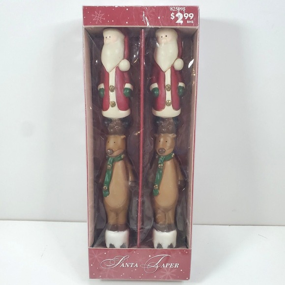 Russ Berrie Other - Set of 2 Russ Berrie Handpainted Santa & Reindeer Taper Christmas Candles NEW